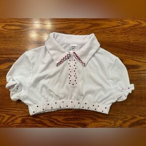Weissman Dance Girls MC White Crop Top Collared With Red Rhinestones